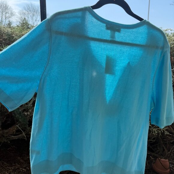 CJ Banks Women's Plus Size 1X Short Sleeve Cardigan with Rosette Design NWT Blue - Picture 12 of 12